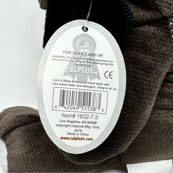 Calplush 2018 Puppy Dog 8" Dark Brown Black White Plush Stuffed Animal with Tags - Picture 9 of 9